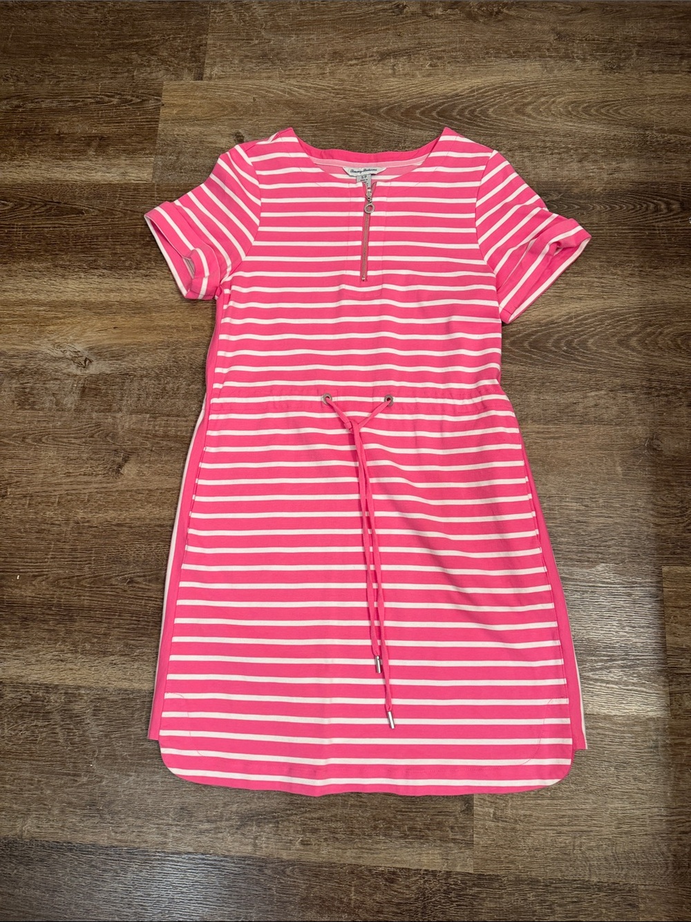 Women’s Pink & White Stripe Drawstring Mini Dress